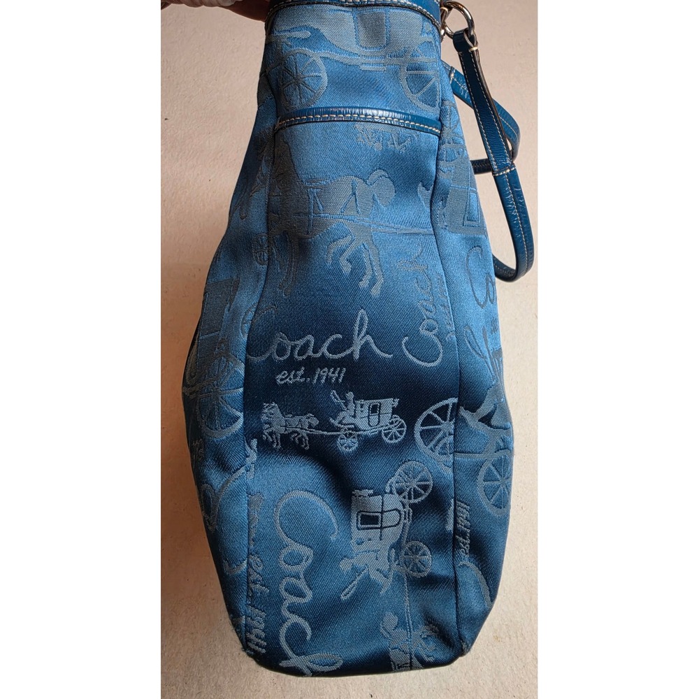 Coach Horse and Carriage Print Tote Bag Blue Jacquard Y2K Vintage F15157 - Picture 8 of 16